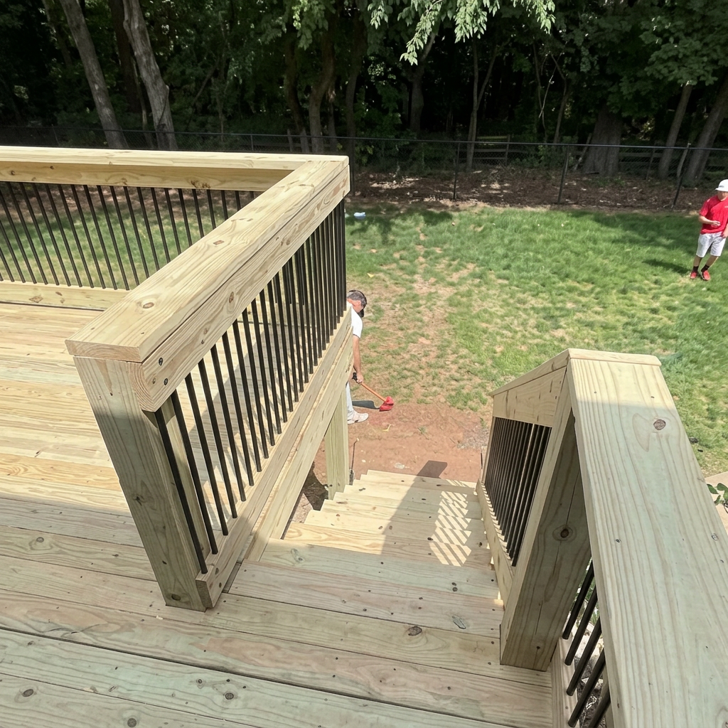 Multi-level wood deck construction project by Bear Creek Construction Wichita KS